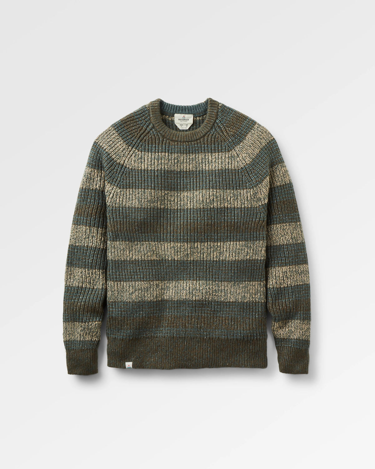 Fog Knitted Jumper - Dark Olive Multi Stripe - Flatlay
