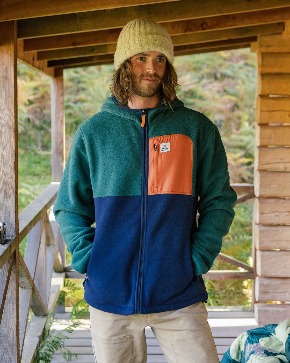 Loch Hooded Polar Fleece - Rain Forest/Rich Navy - Lifestyle