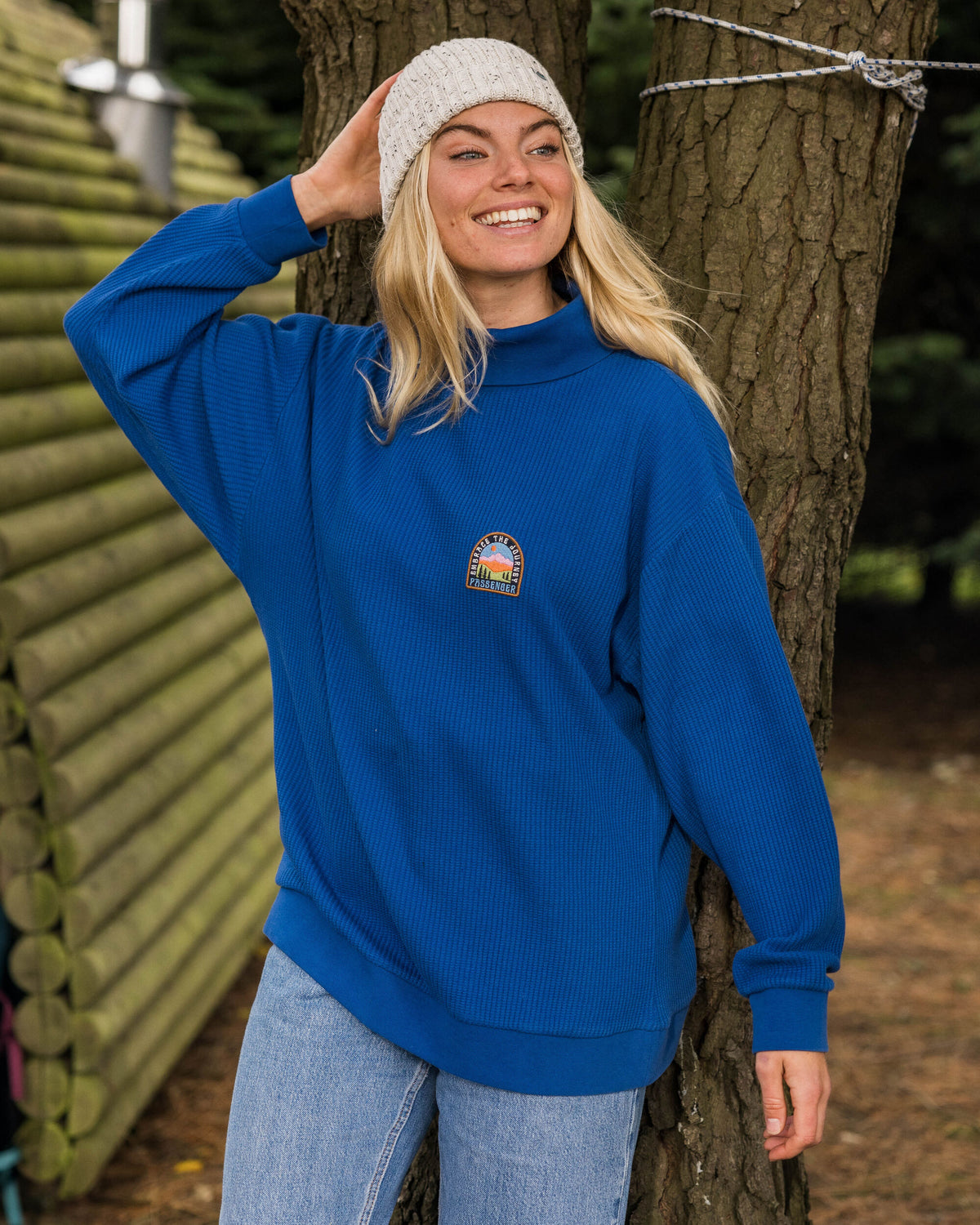 Flourish Roll Neck Top - True Blue - Lifestyle