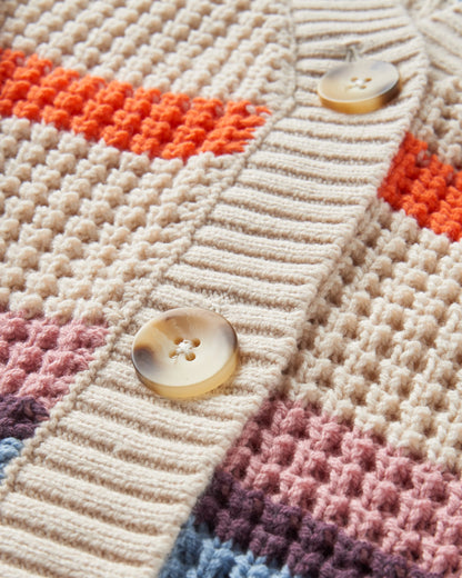 Reflection Open Knit Stripey Cardigan - Multi Vintage White Stripe - Flatlay