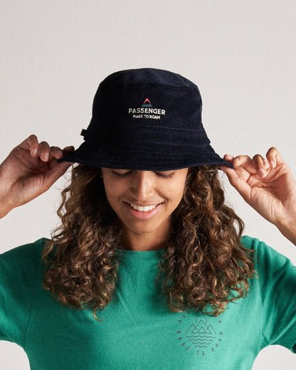 Forest Cord Bucket Hat - Deep Navy - Studio Model - Female