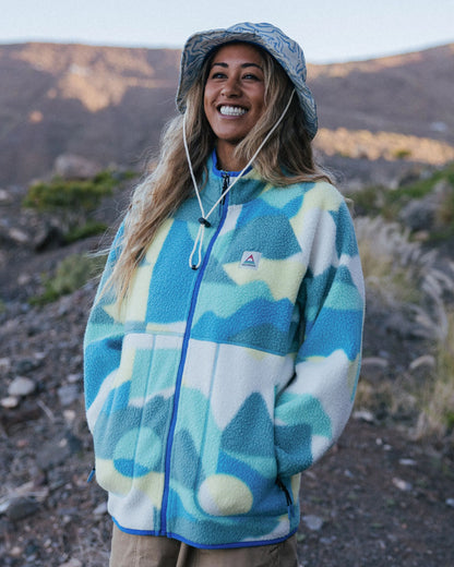 Fairbanks Full Zip Sherpa Fleece - Vista Patchwork Aqua - Lifestyle