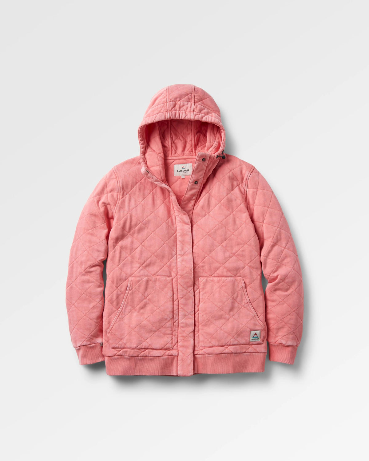 Clementine Quilted Popper Up Hoodie - Shell Pink - Flatlay