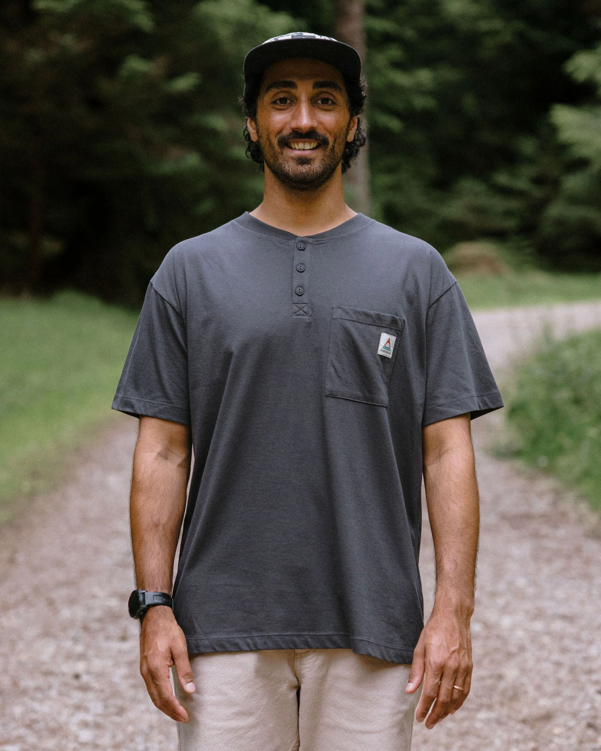 Heritage Relaxed Fit Henley T-Shirt - Faded Black - Lifestyle