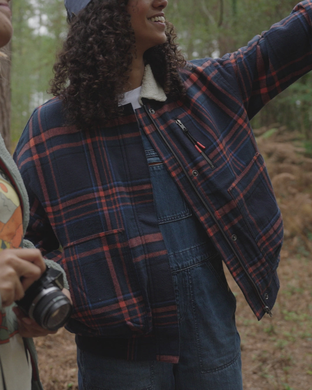 On The Go Insulated Bomber Jacket - Rich Navy/Ember Orange Check  - 
