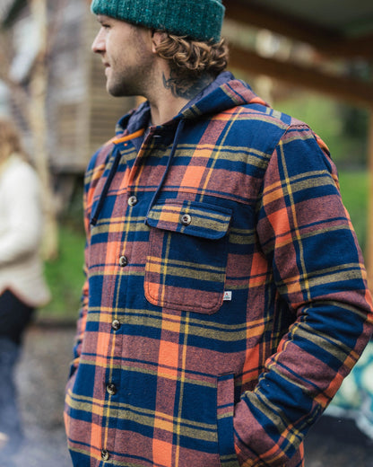 Sherwood Check Hooded Overshirt - Rich Navy/Burnt Orange - Lifestyle