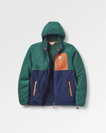 Loch Hooded Polar Fleece - Rain Forest/Rich Navy - Flatlay