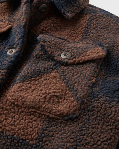Cloudy Sherpa Fleece Shirt - Chestnut/Deep Navy Check - Flatlay