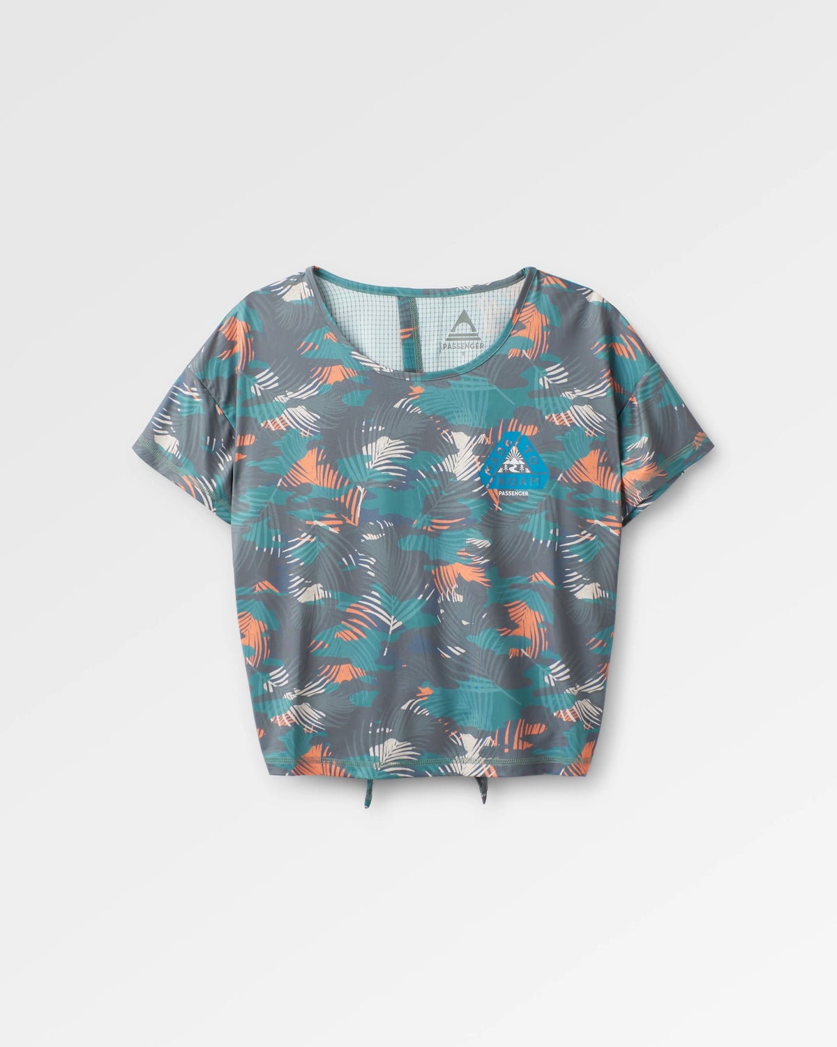 Chakra Tie Back Active T-Shirt - Palm Camo Deep Sea - Flatlay