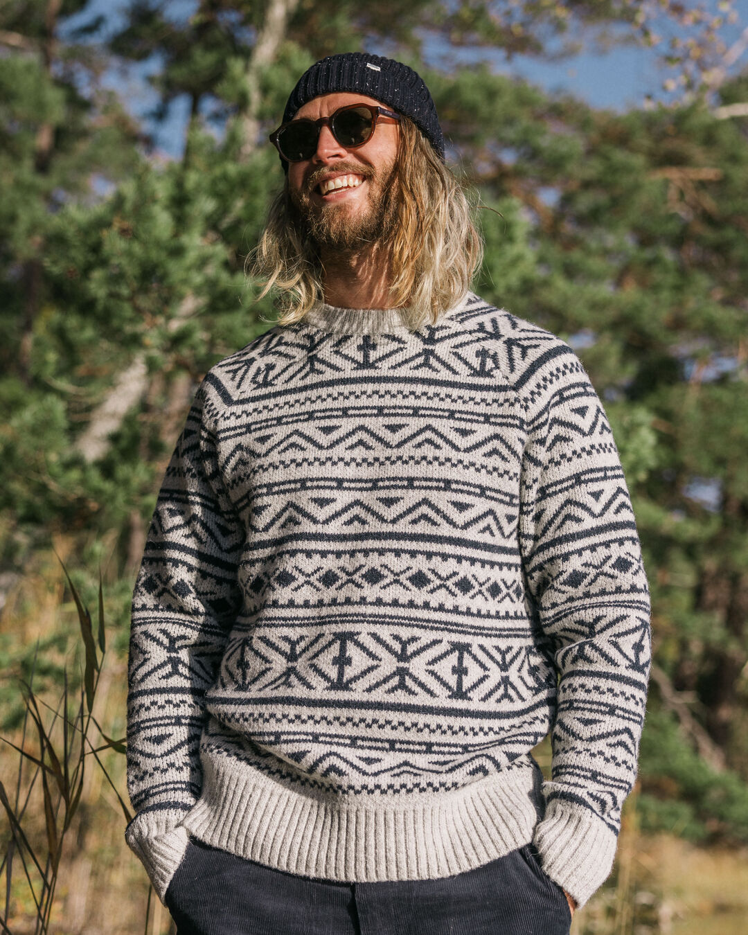 Cutback Fairisle Knitted Jumper - Grey Marl - Lifestyle