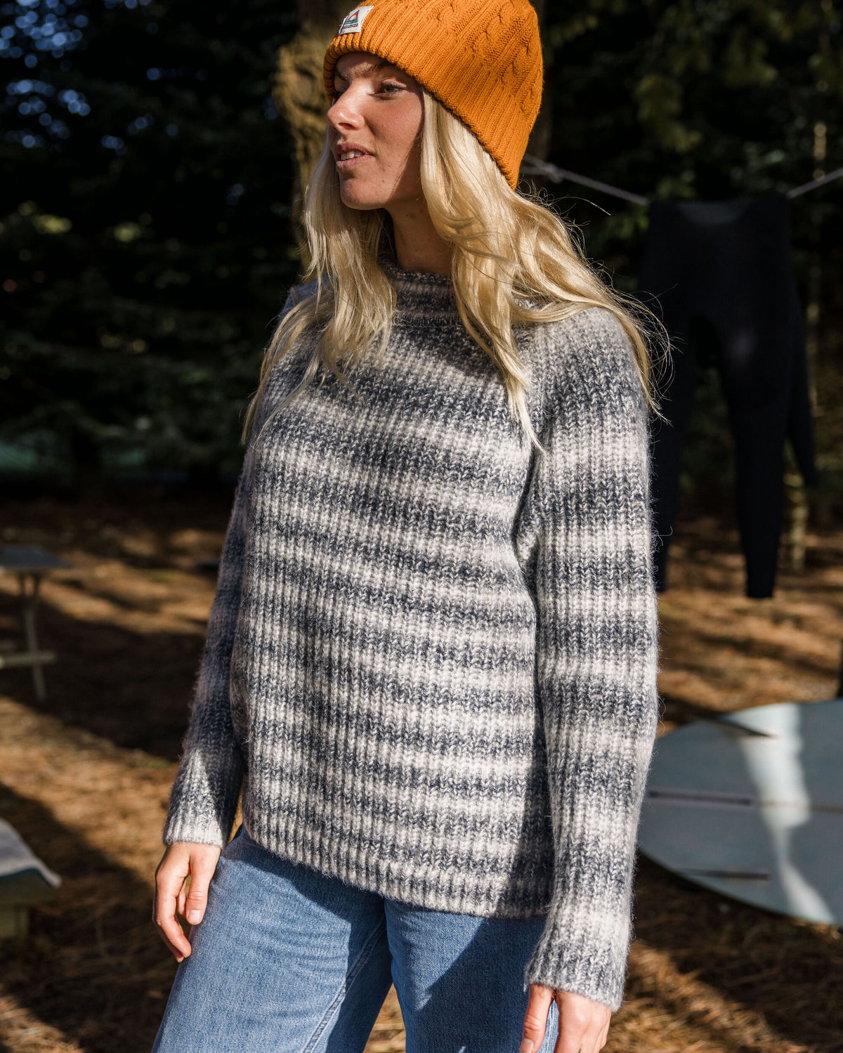 Mountainside Mock Neck Knitted Jumper - Multi Grey - Lifestyle