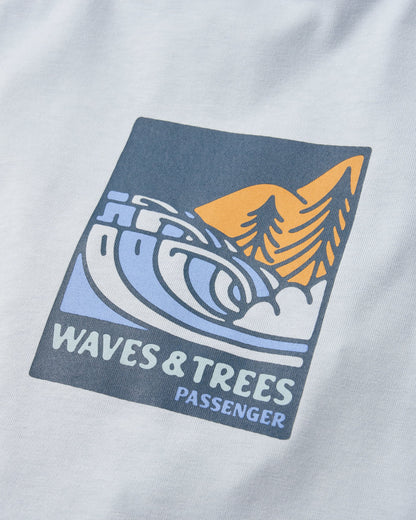 Waves & Trees Cotton T-Shirt - Grey Blue - Flatlay