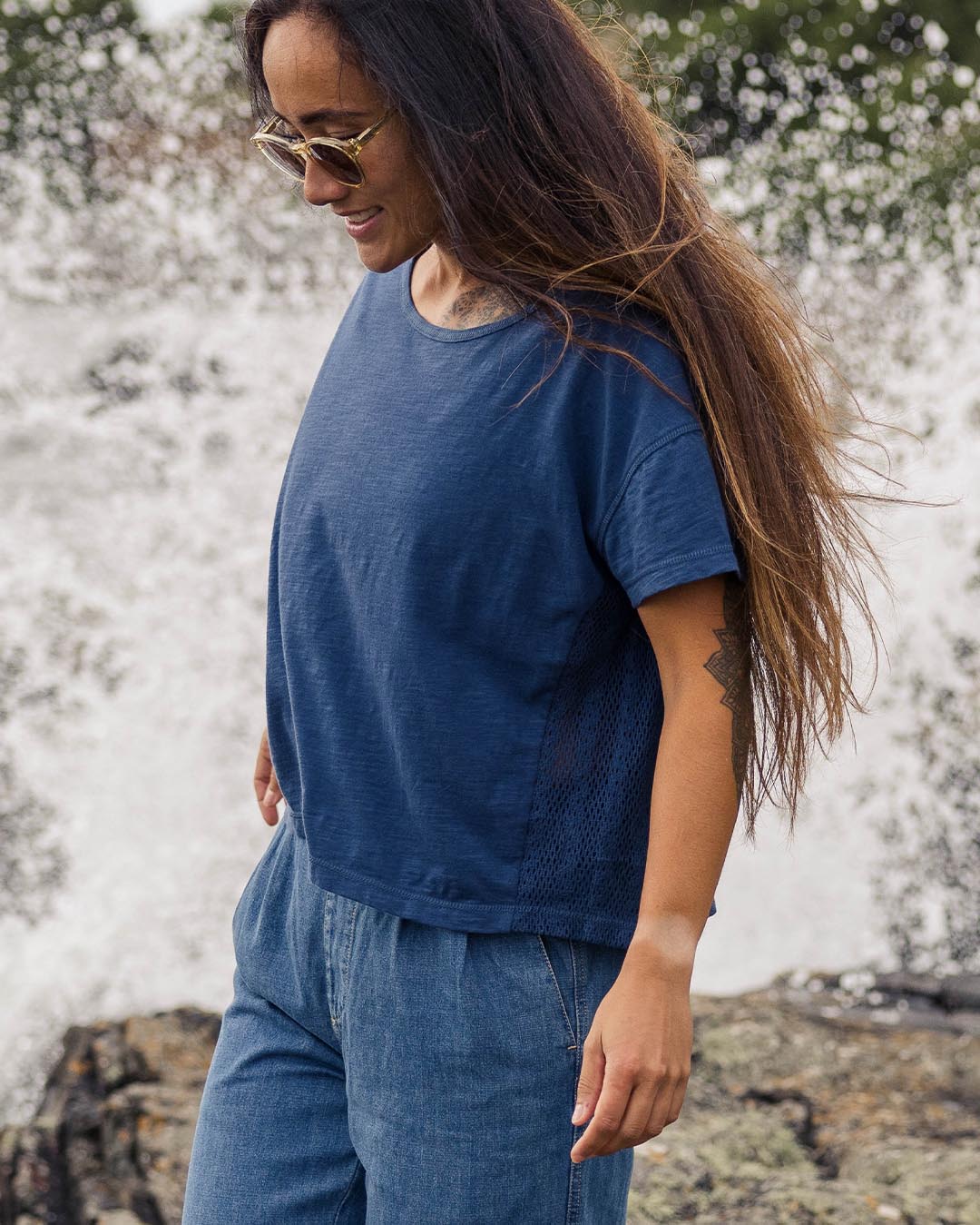 Magnolia Crochet Trim T-Shirt - Dark Denim - Lifestyle
