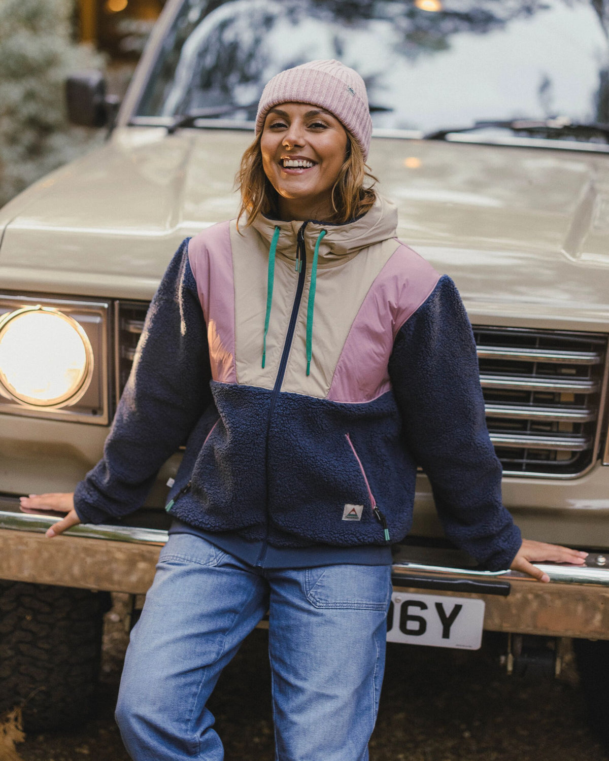 Joy Full Zip Lined Hooded Sherpa Fleece - Dark Denim/Feather - Lifestyle