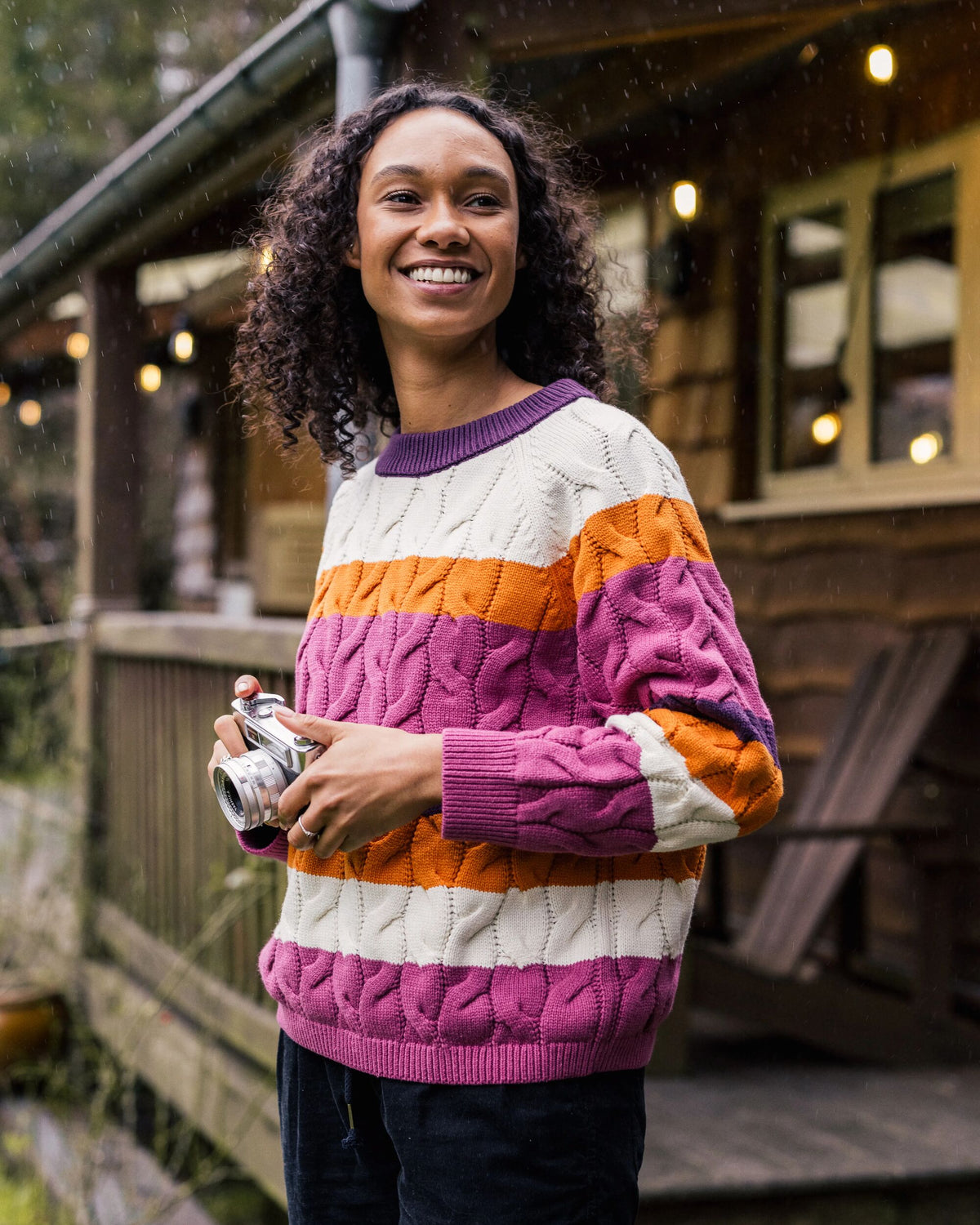 Comfort Cotton Knitted Jumper - Rhubarb Multi Stripe - Lifestyle