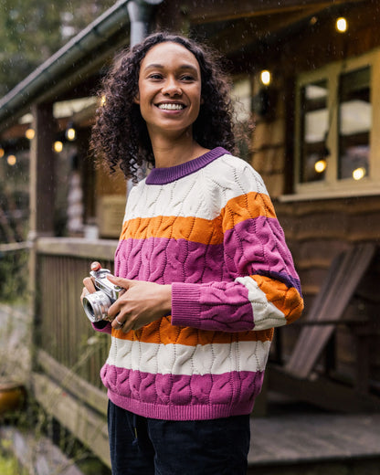 Comfort Cotton Knitted Jumper - Rhubarb Multi Stripe - Lifestyle
