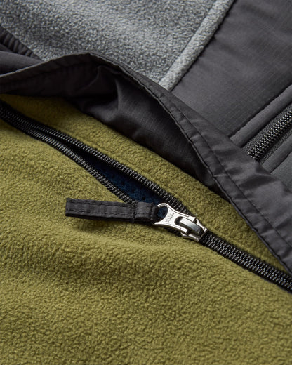 Woodland Hooded 1/2 Zip Polar Fleece - Grey Marl/Khaki - Flatlay