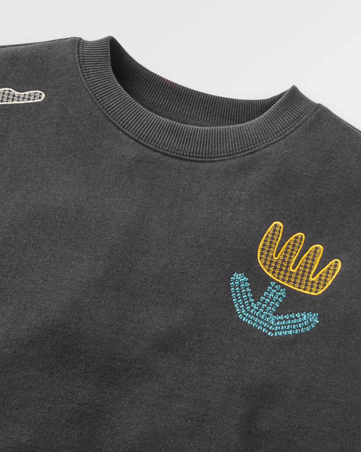 Slower Rhythms Embroidered Women's Cotton Sweatshirt - Faded Black - Flatlay