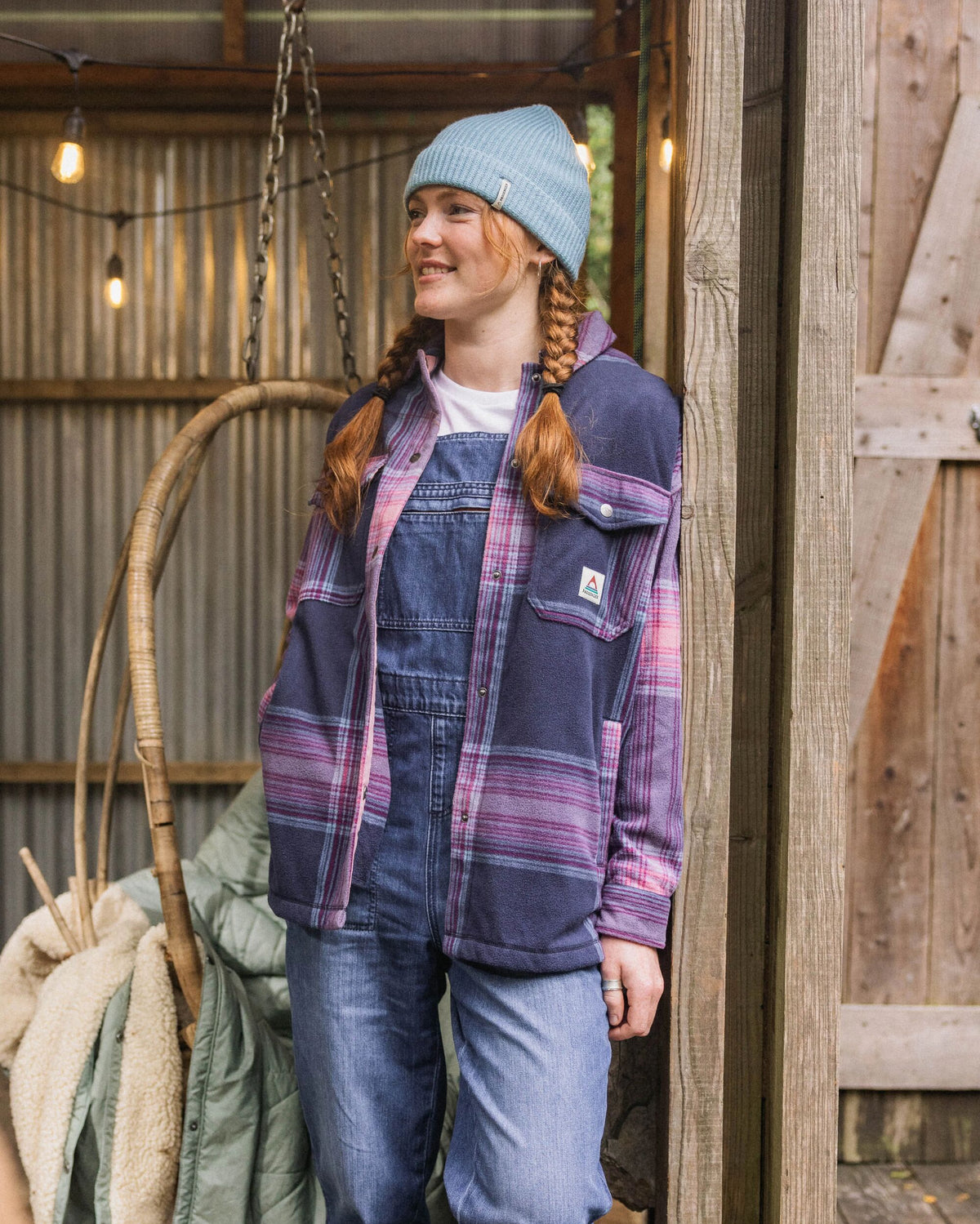 East Polar Fleece Shirt - Rich Navy/Pink Haze Check - Lifestyle