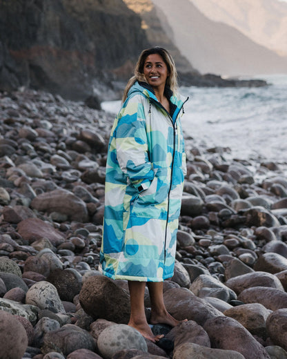 Waves Sherpa Lined Changing Robe - Vista Patchwork Aqua - Lifestyle - Female