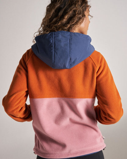 Alexander Hooded Polar Fleece - Dark Denim/Sunset Orange - Studio Model