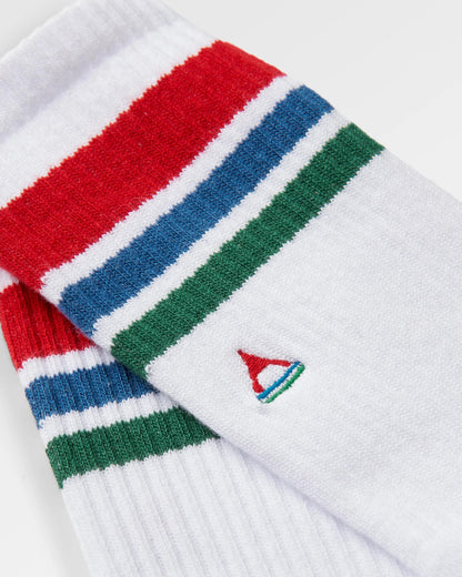 Classic Midweight Crew Socks - White/Greenlake - Flatlay