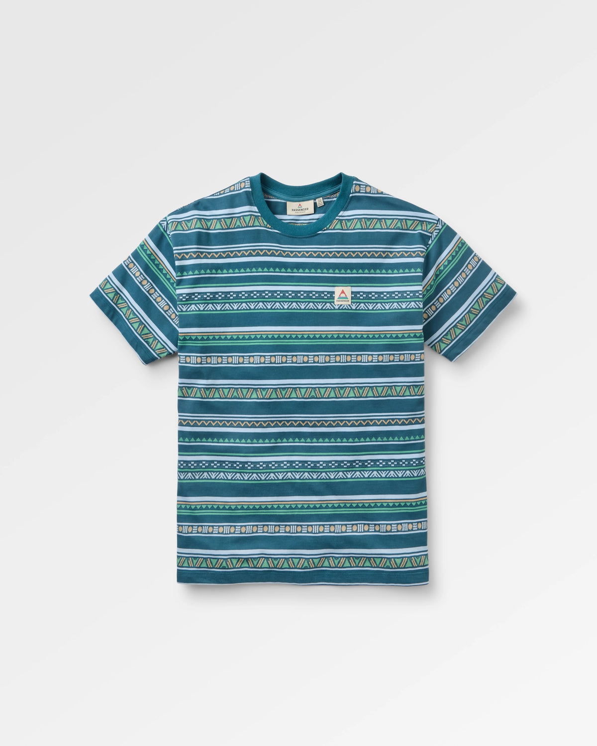 Mellower Jacquard T-Shirt - Geo Stripe Mediterranean - Flatlay
