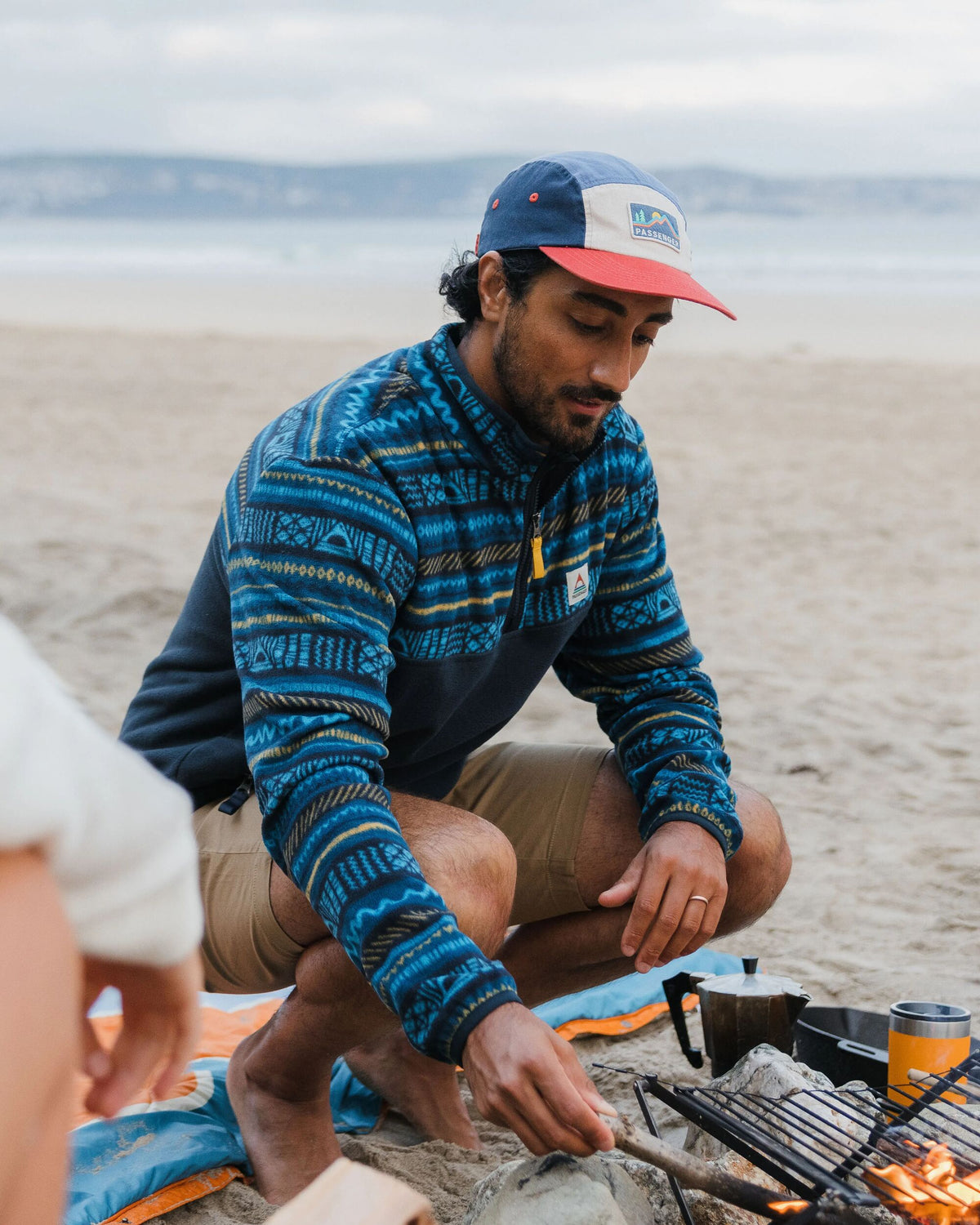 Set Off Polar 1/4 Zip Fleece - Patchwork Stripe Tidal Blue/ Deep Navy - Lifestyle