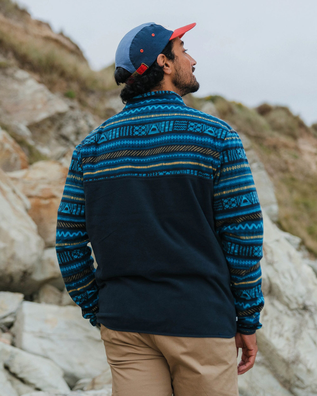 Set Off Polar 1/4 Zip Fleece - Patchwork Stripe Tidal Blue/ Deep Navy - Lifestyle