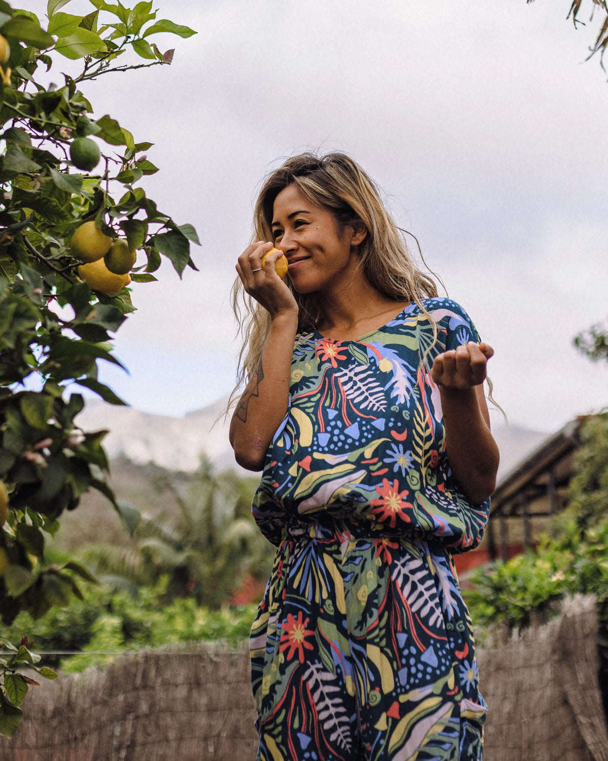 Thimbleberry Jumpsuit - Abstract Seaweed Tidal Blue - 