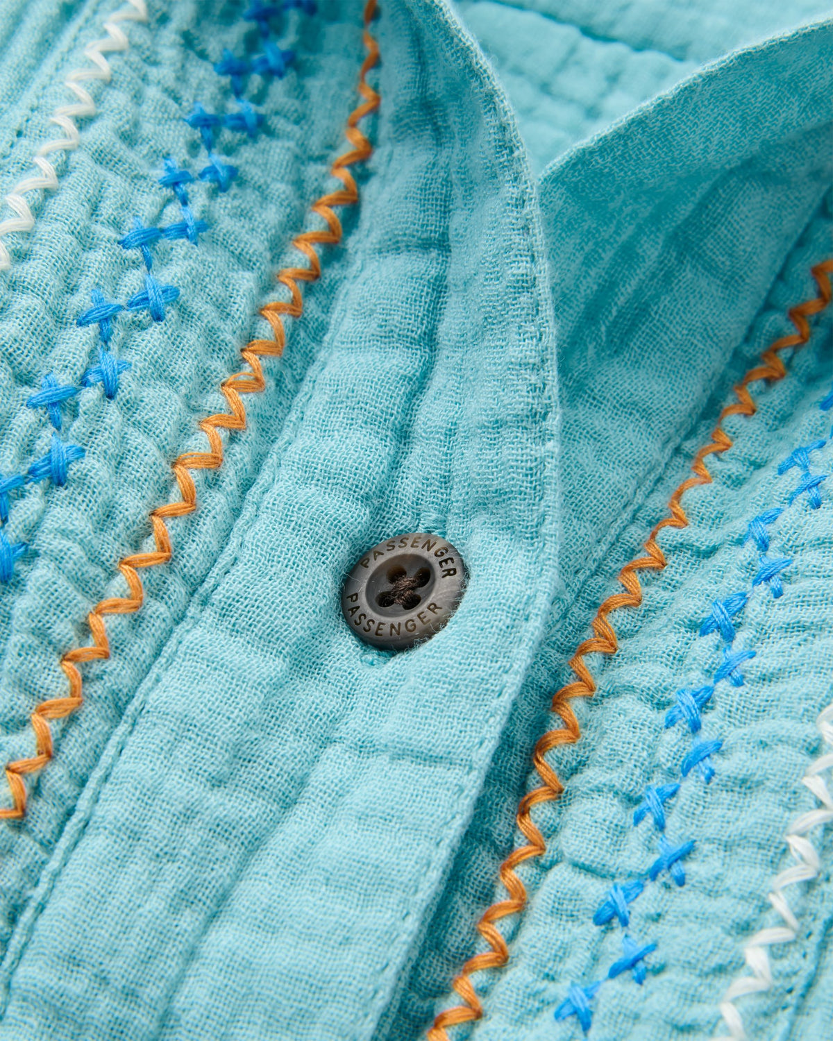 Waveney Short Sleeve Cotton Shirt - Retro Blue  - Flatlay