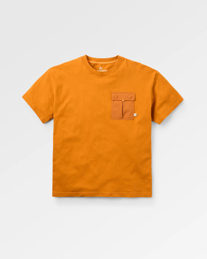 Travel Pocket Relaxed Fit T-Shirt - Retro Orange - Flatlay