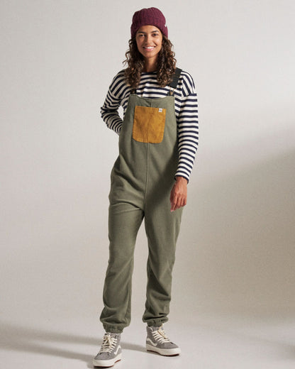 Ace Polar Fleece Dungarees - Dusty Olive - Studio Model