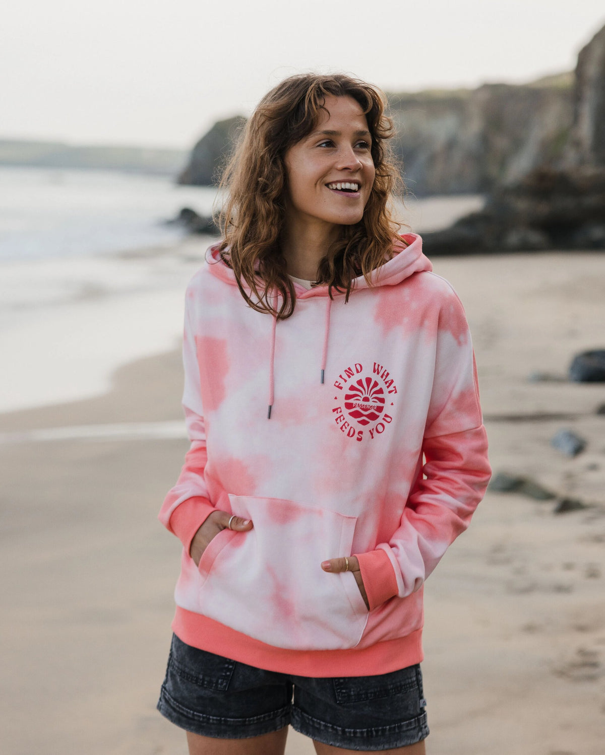 Rediscover Printed Hoodie - Tie Dye Shell Pink - Lifestyle