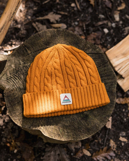 Fireside Cable Knit Beanie - Sunrise Orange - Lifestyle