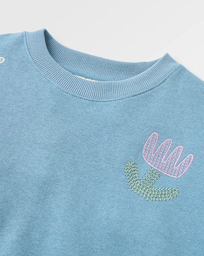 Slower Rhythms Embroidered Women's Cotton Sweatshirt - Stormy Blue - Flatlay