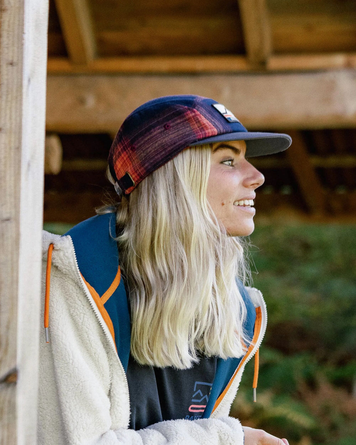 Fixie Flannel 5 Panel Cap - Rich Navy/ Red Ochre Check - Lifestyle - Female