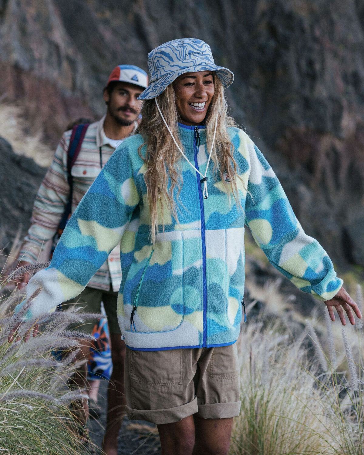 Fairbanks Full Zip Sherpa Fleece - Vista Patchwork Aqua - Lifestyle
