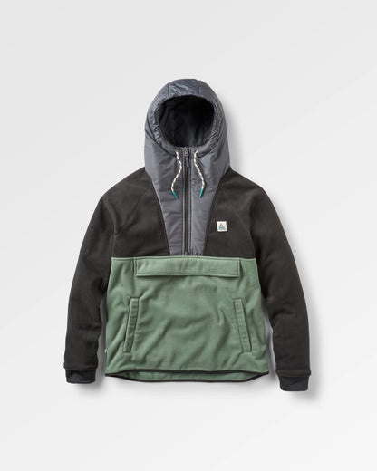 Woodland Hooded 1/2 Zip Polar Fleece - Black/ Dark Forest - Flatlay