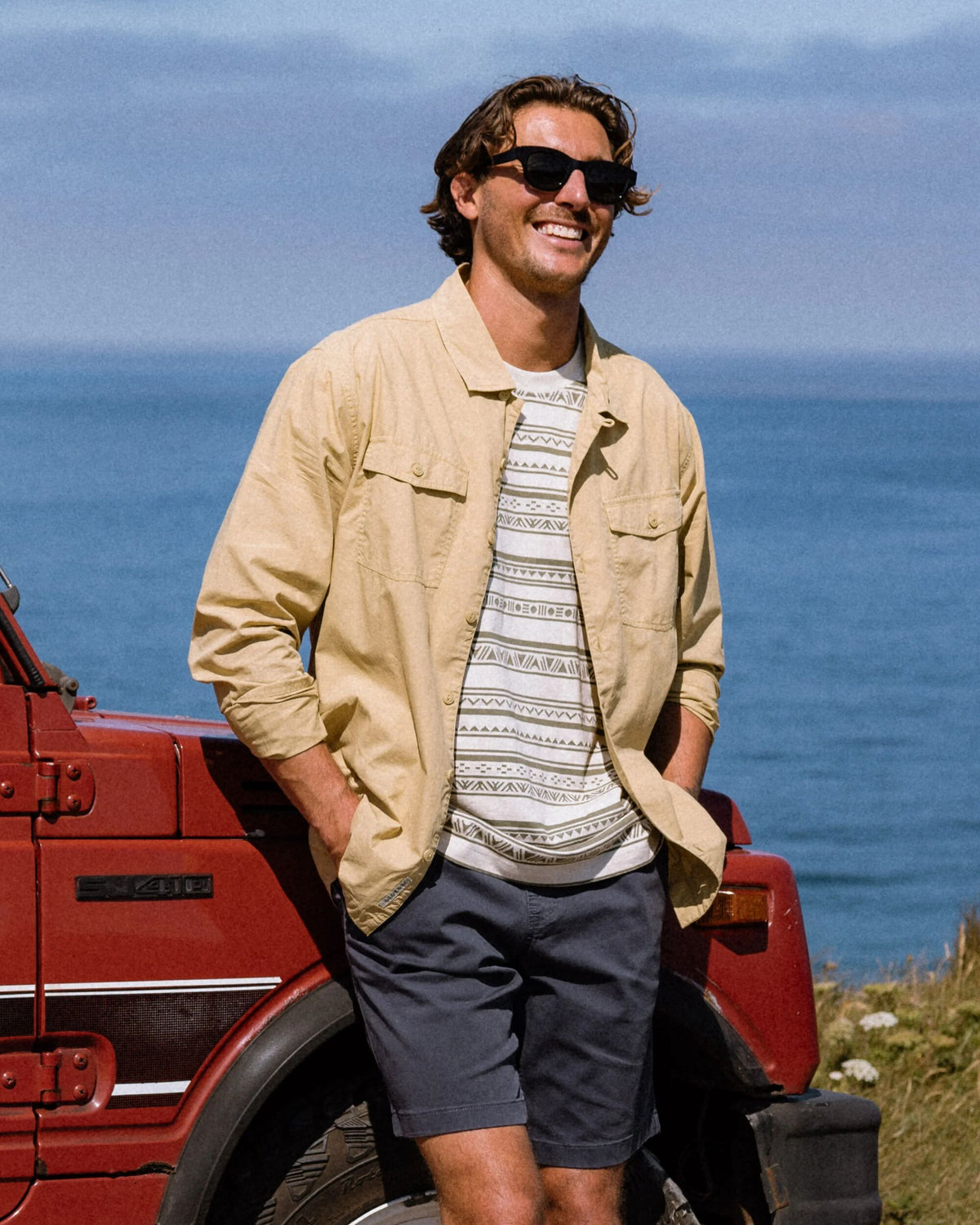 Acreage Cotton LS Shirt - Warm Beige - Lifestyle