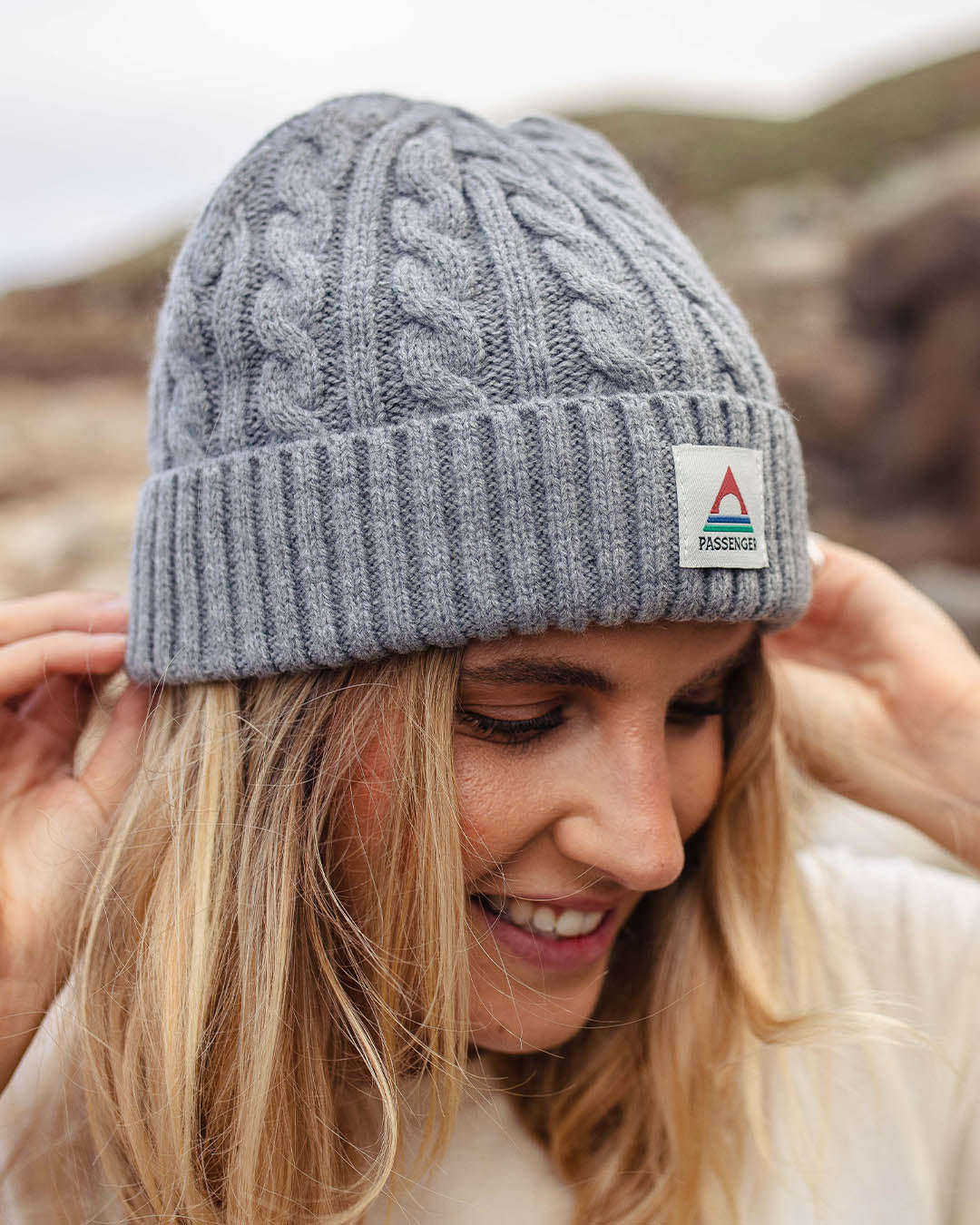 Fireside Cable Knit Beanie - Grey Marl - Lifestyle