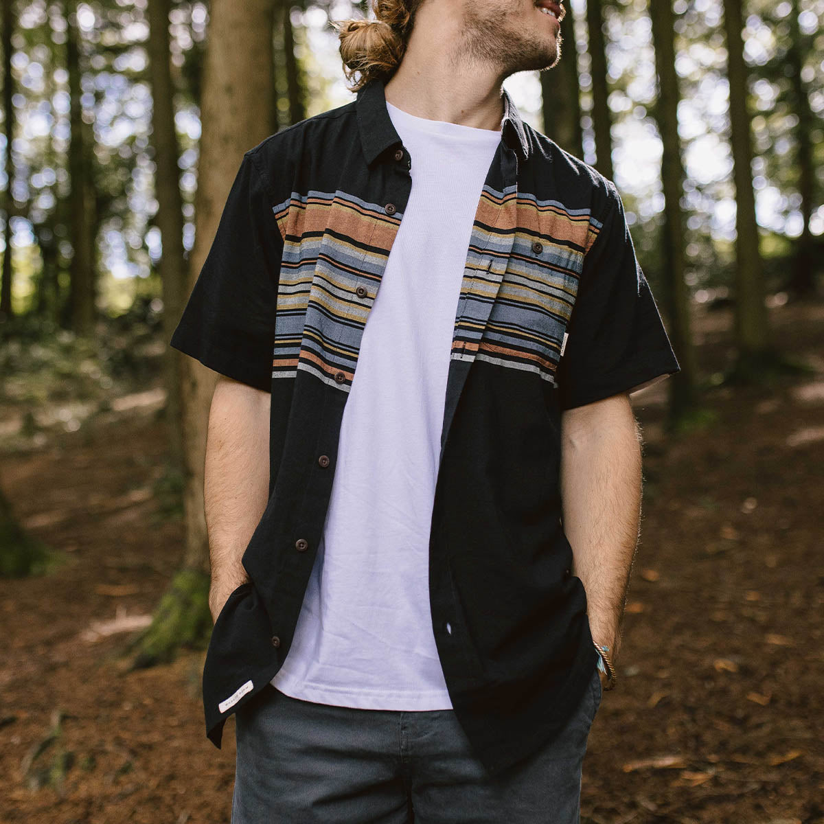 Ebb Organic Cotton Short Sleeve Shirt - Black Stripe - Lifestyle