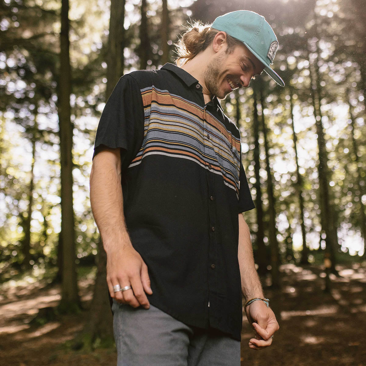Ebb Organic Cotton Short Sleeve Shirt - Black Stripe - Lifestyle