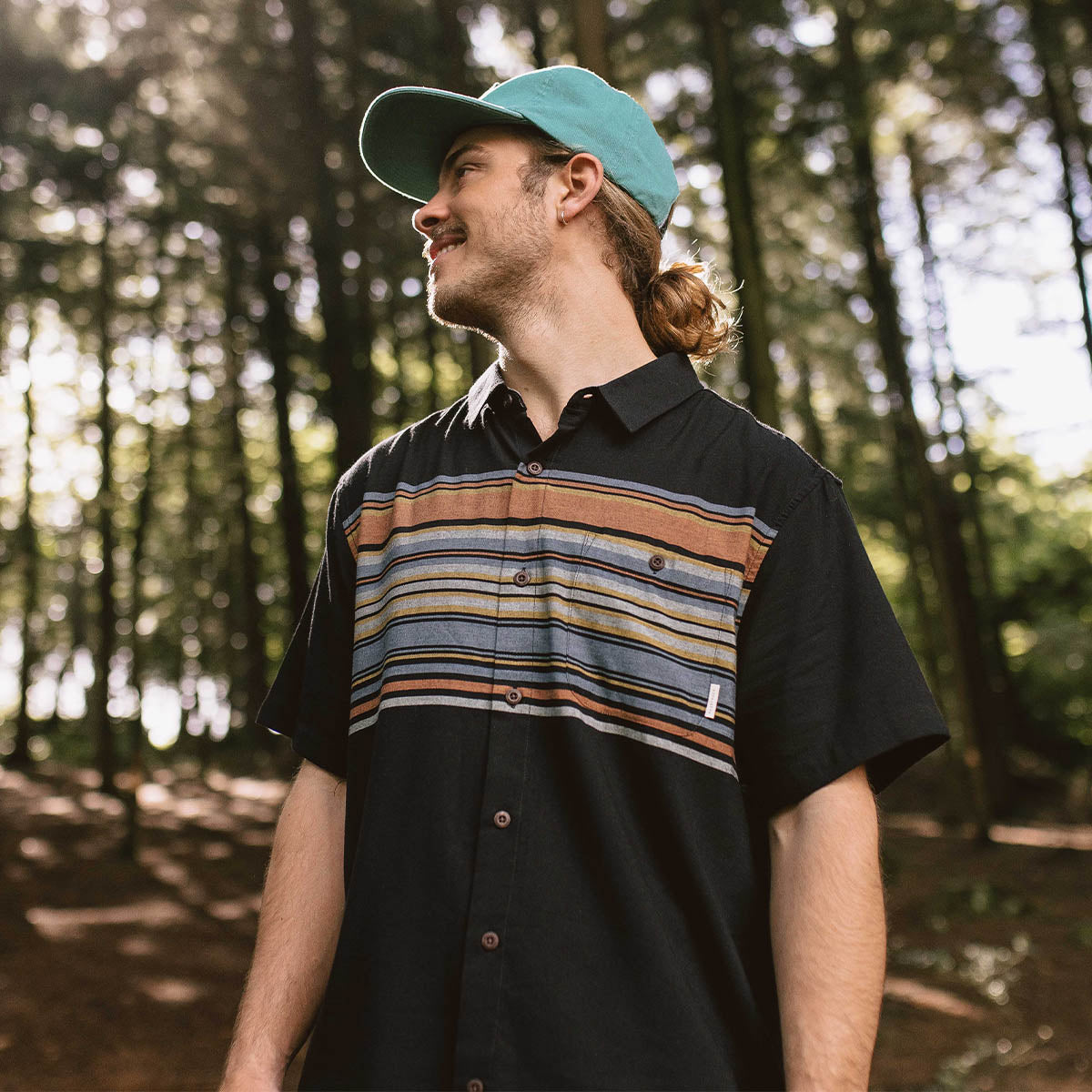 Ebb Organic Cotton Short Sleeve Shirt - Black Stripe - Lifestyle