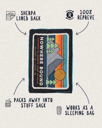 Nomadic Sherpa Blanket - Black 'Nowhere Bound' Print - Lifestyle