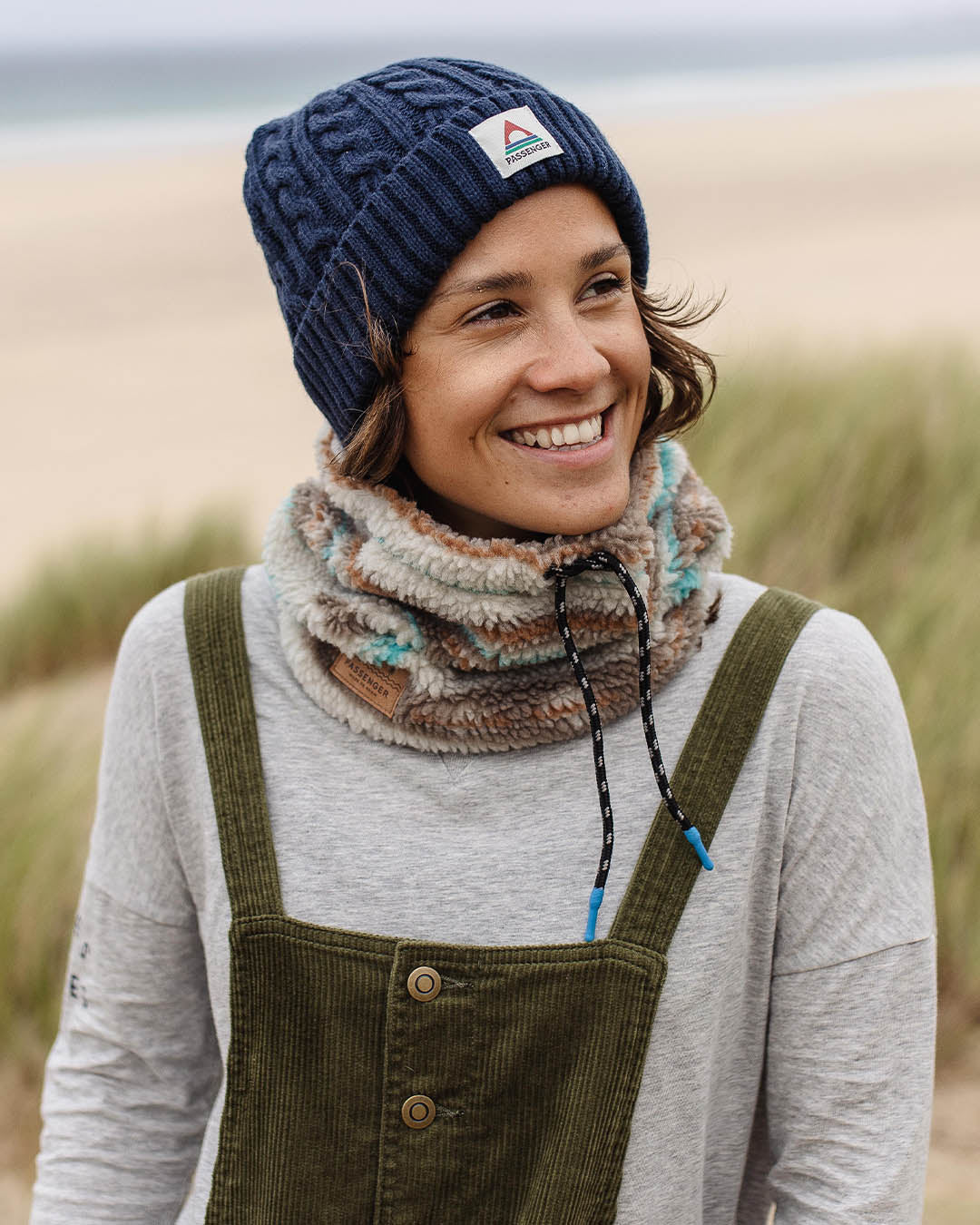 Mulled Sherpa Fleece Snood - Warm Ivory Geo Pattern - Lifestyle