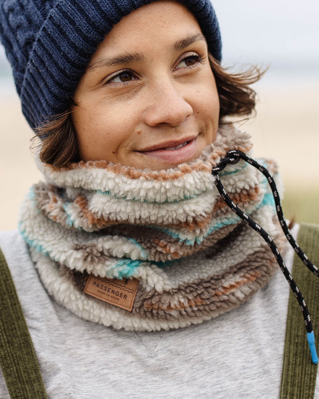 Mulled Sherpa Fleece Snood - Warm Ivory Geo Pattern - Lifestyle