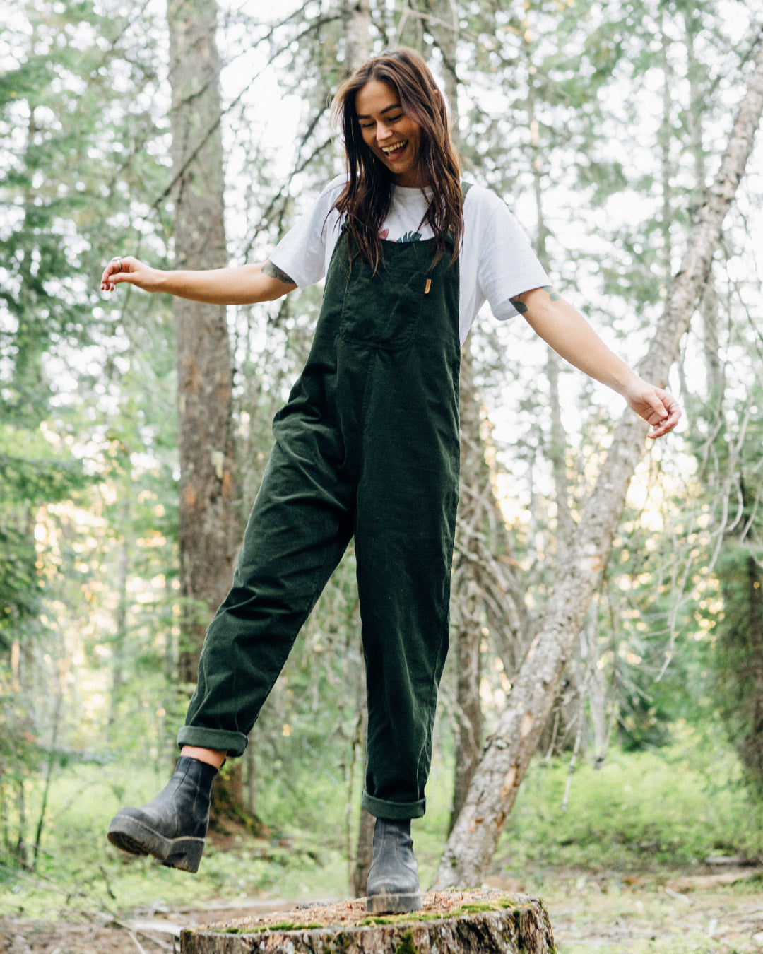 Meadows Cord Dungarees - Fir Tree - Lifestyle
