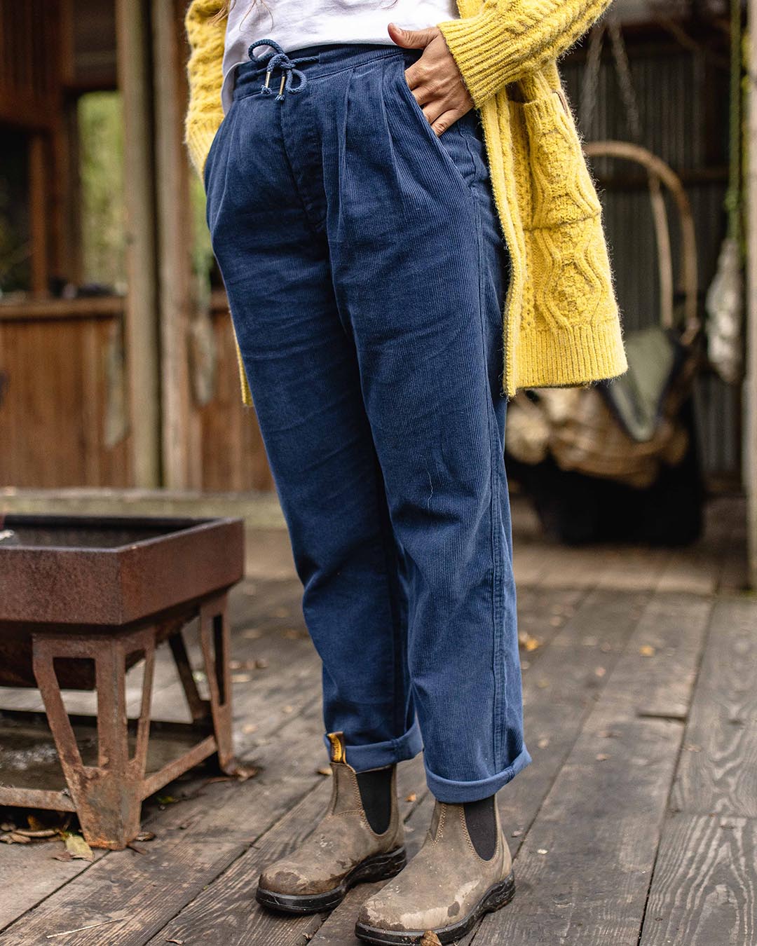 Compass Corduroy Trouser - Dark Denim - Lifestyle