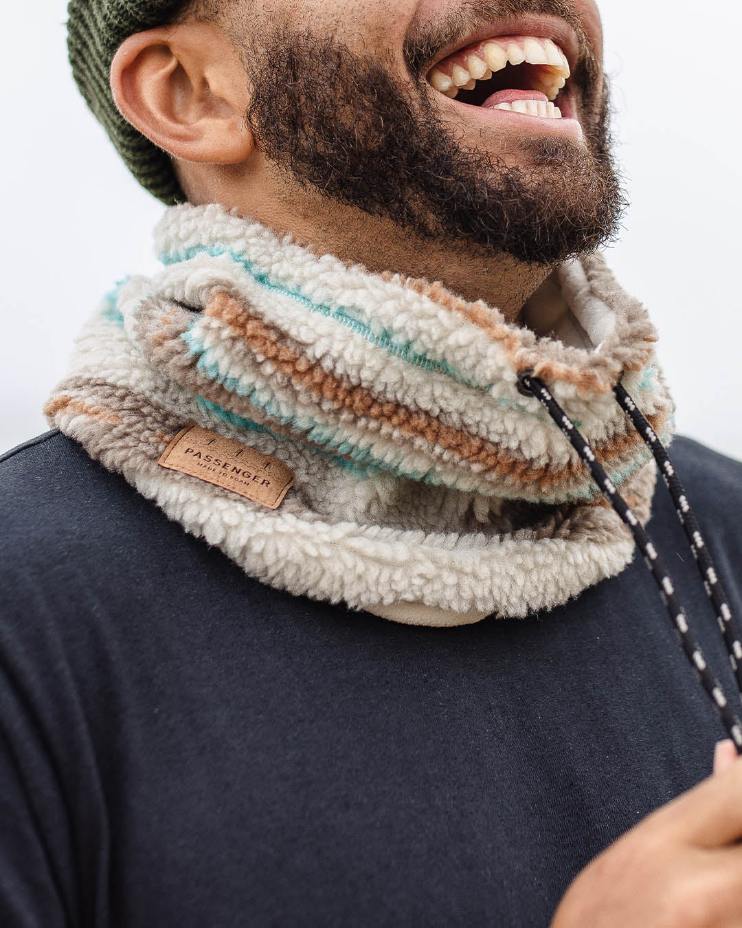 Mulled Sherpa Fleece Snood - Warm Ivory Geo Pattern - Lifestyle